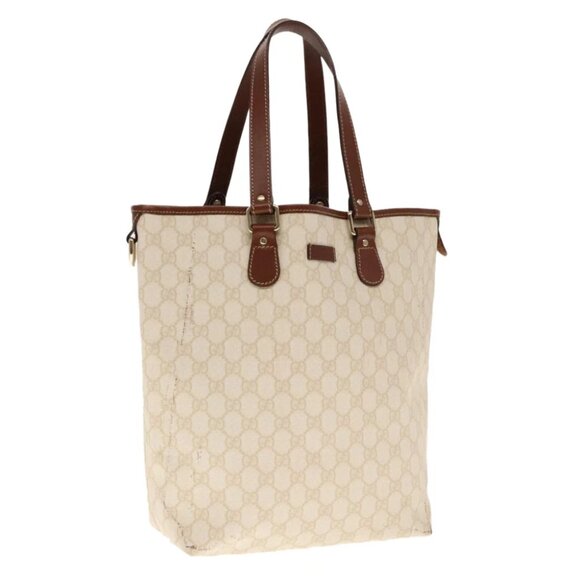 GUCCI GG Supreme Tote Bag PVC Leather Gold White 189896 Auth 94448 - Picture 1 of 16